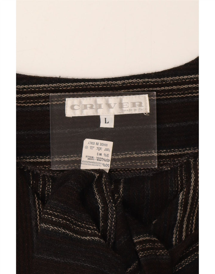 CRIVER Mens Waistcoat Large Brown Striped Polyester