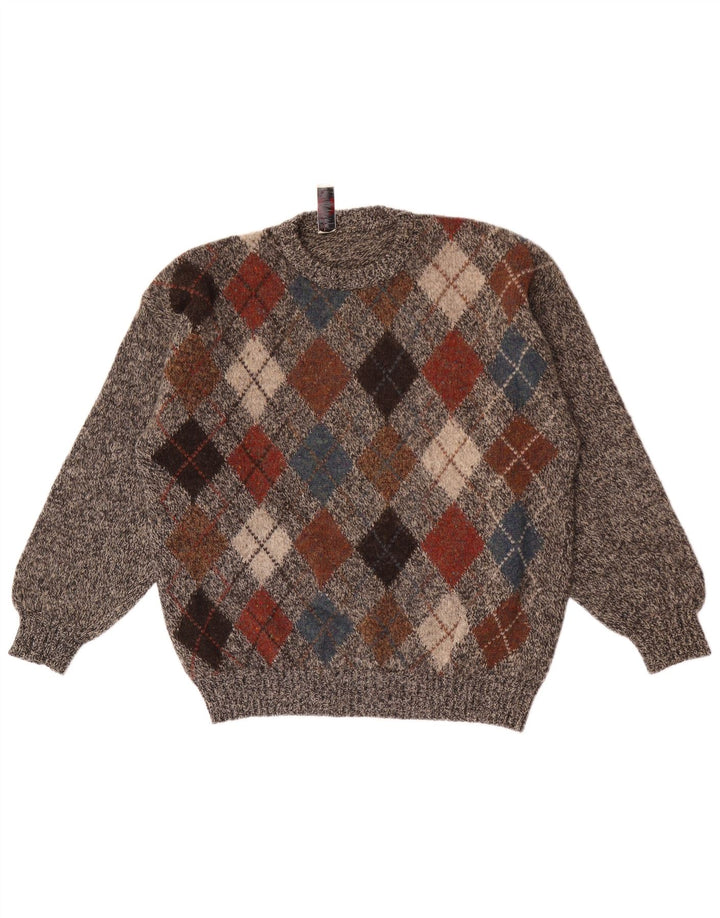 Donny & Max muški džemper s okruglim izrezom Veliki sivi Argyle/Diamond Wool