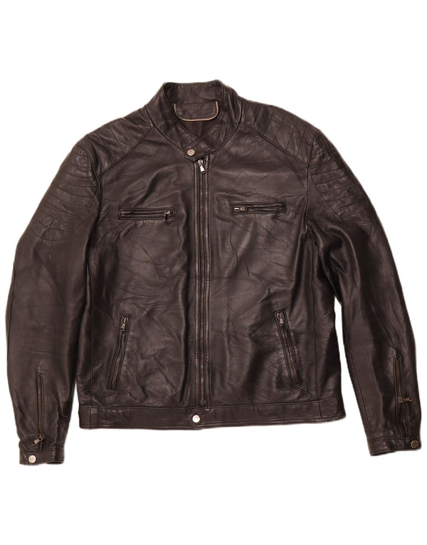 VINTAGE muška kožna trkaća jakna IT 54 2XL crna koža