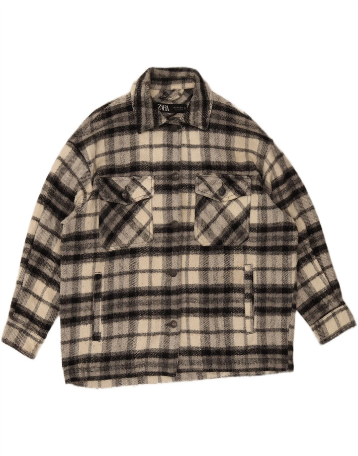 Zara ženska prevelika majica s flanelskom majicom UK 10, mali crni karirani