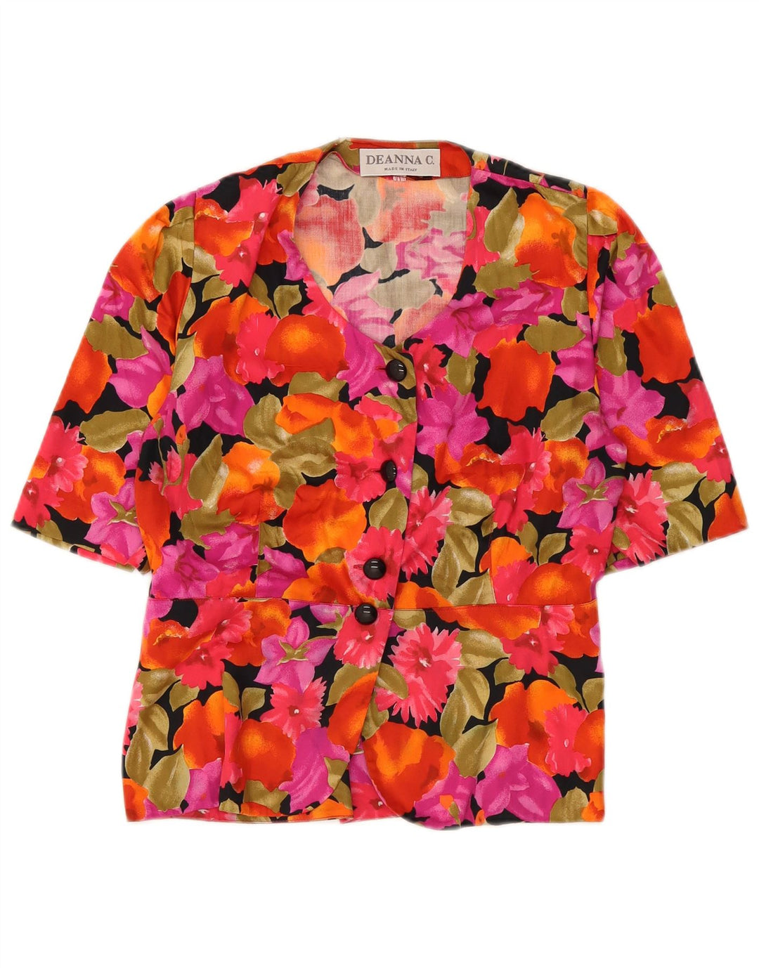 Vintage ženska košulja kratkih rukava bluza IT 45 srednje raznobojna cvjetna
