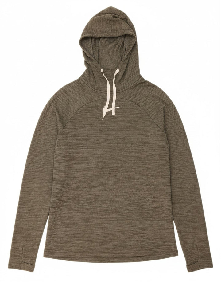 NIKE Mens Dri Fit Hooded Top Long Sleeve Medium Grey Flecked Polyester