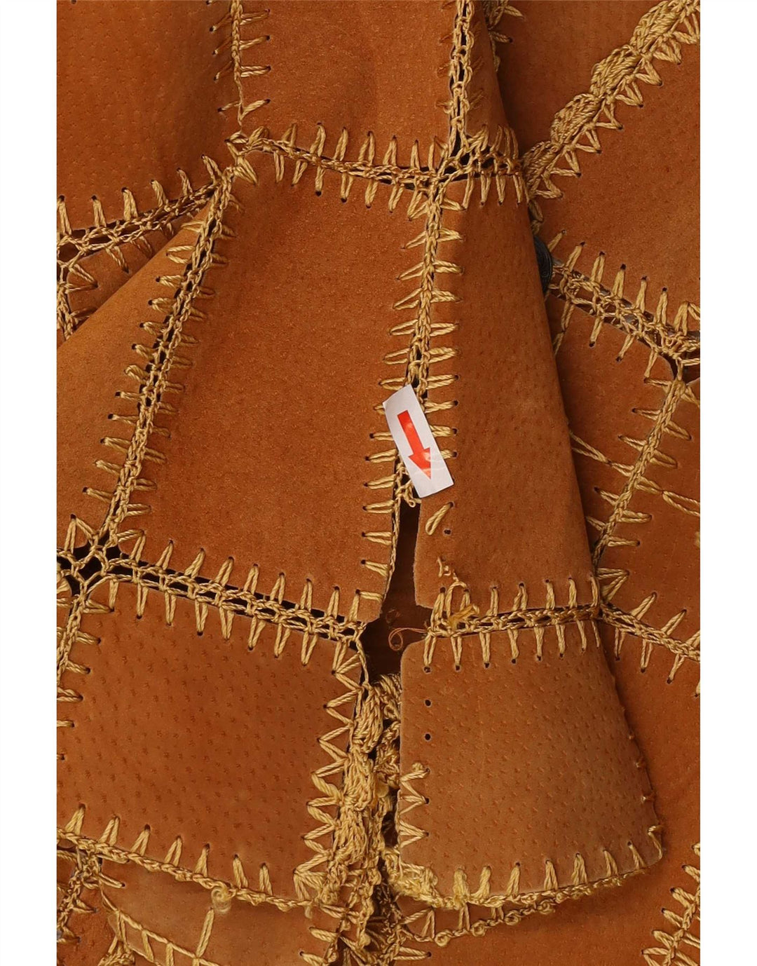 Vintage ženski prsluk od brušene kože XL smeđi patchwork