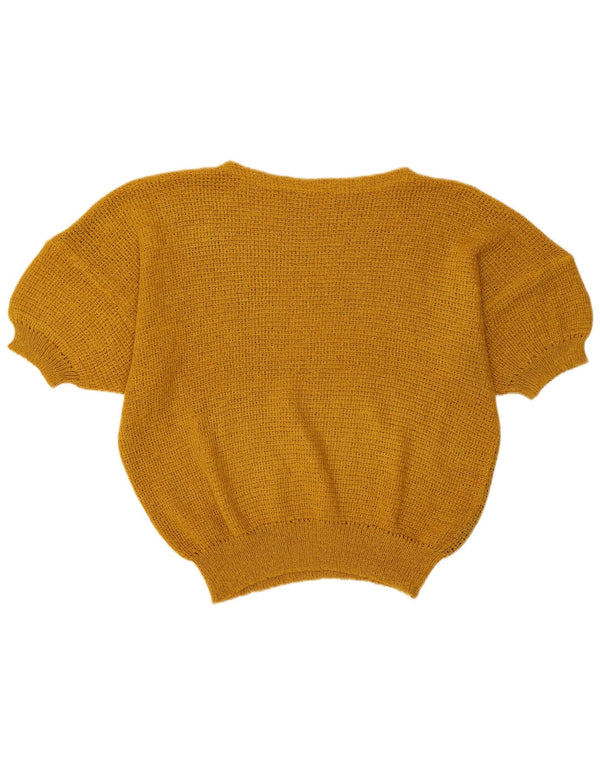 Vintage ženski džemper kratkih rukava s brodskim izrezom UK 14 srednje zlatne retr