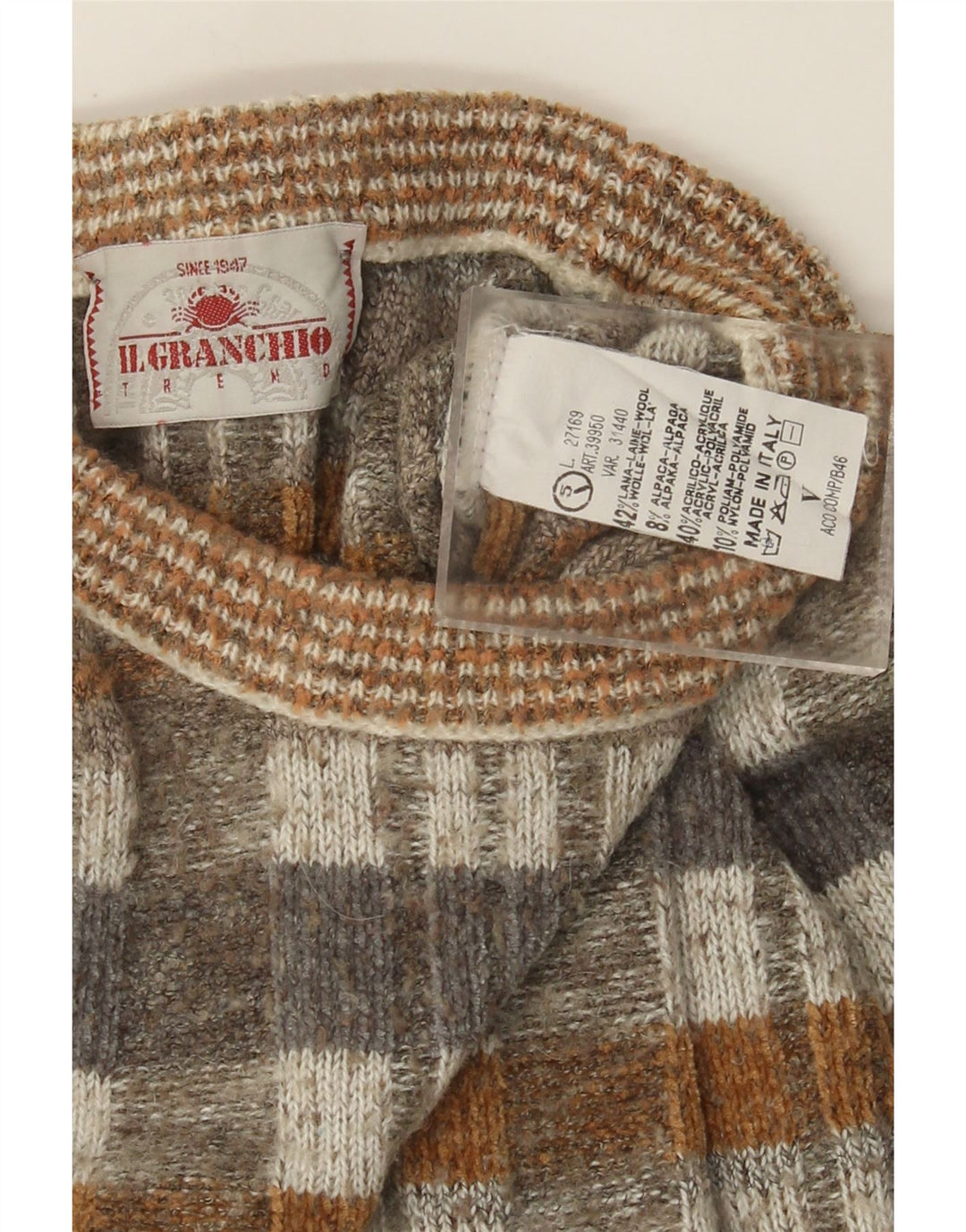Veliki smeđi vuneni muški džemper s okruglim izrezom Il Granchio