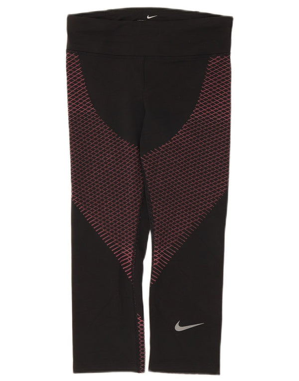 Nike Ženske Dri Fit Capri tajice UK 8 Male crne geometrijske poliesterske