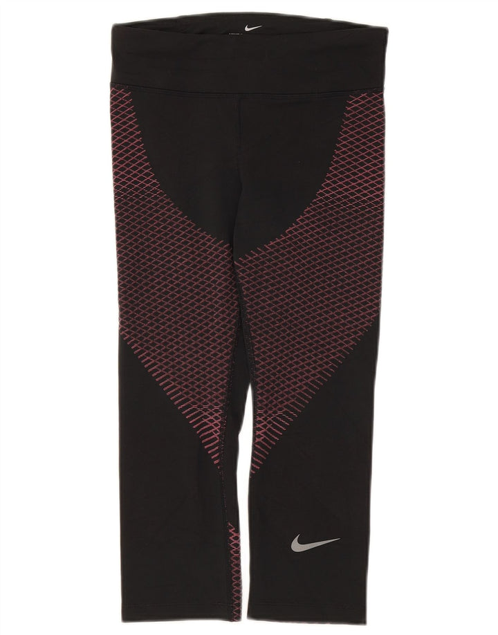 Nike Ženske Dri Fit Capri tajice UK 8 Male crne geometrijske poliesterske