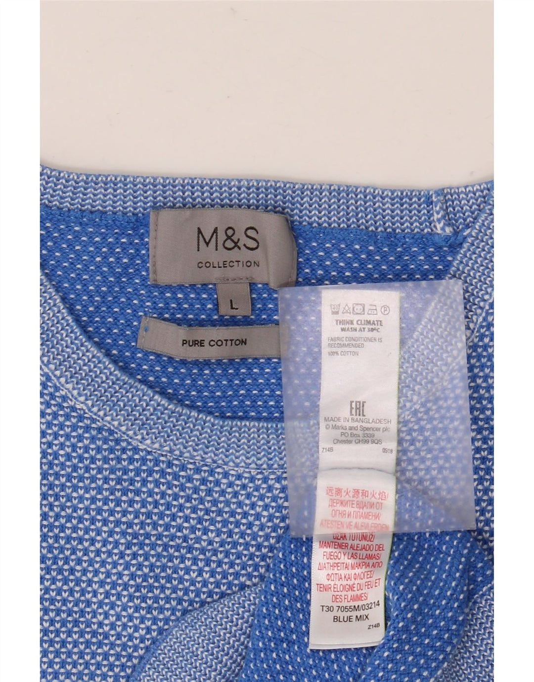 MARKS & SPENCER Muški pulover s okruglim izrezom Veliki plavi pamuk