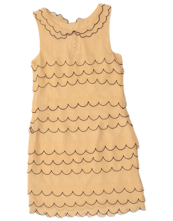 VINTAGE ženska plašt haljina bez rukava UK 6 XS bež prugasta svila