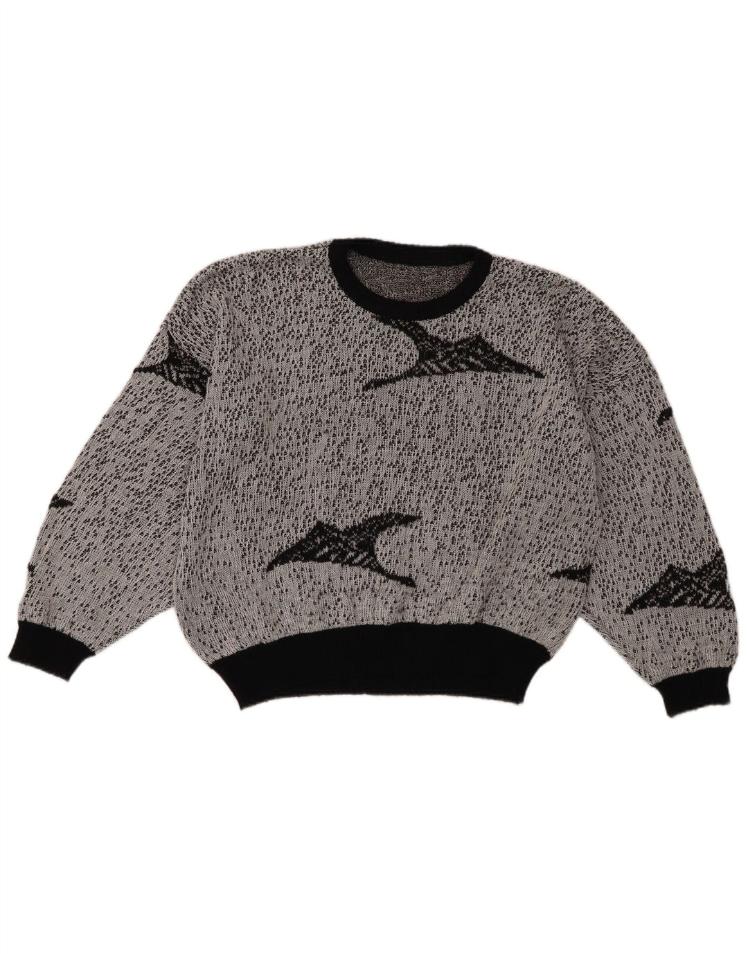 Vintage ženski kratki džemper s apstraktnim uzorkom s okruglim izrezom UK 18 XL sivi