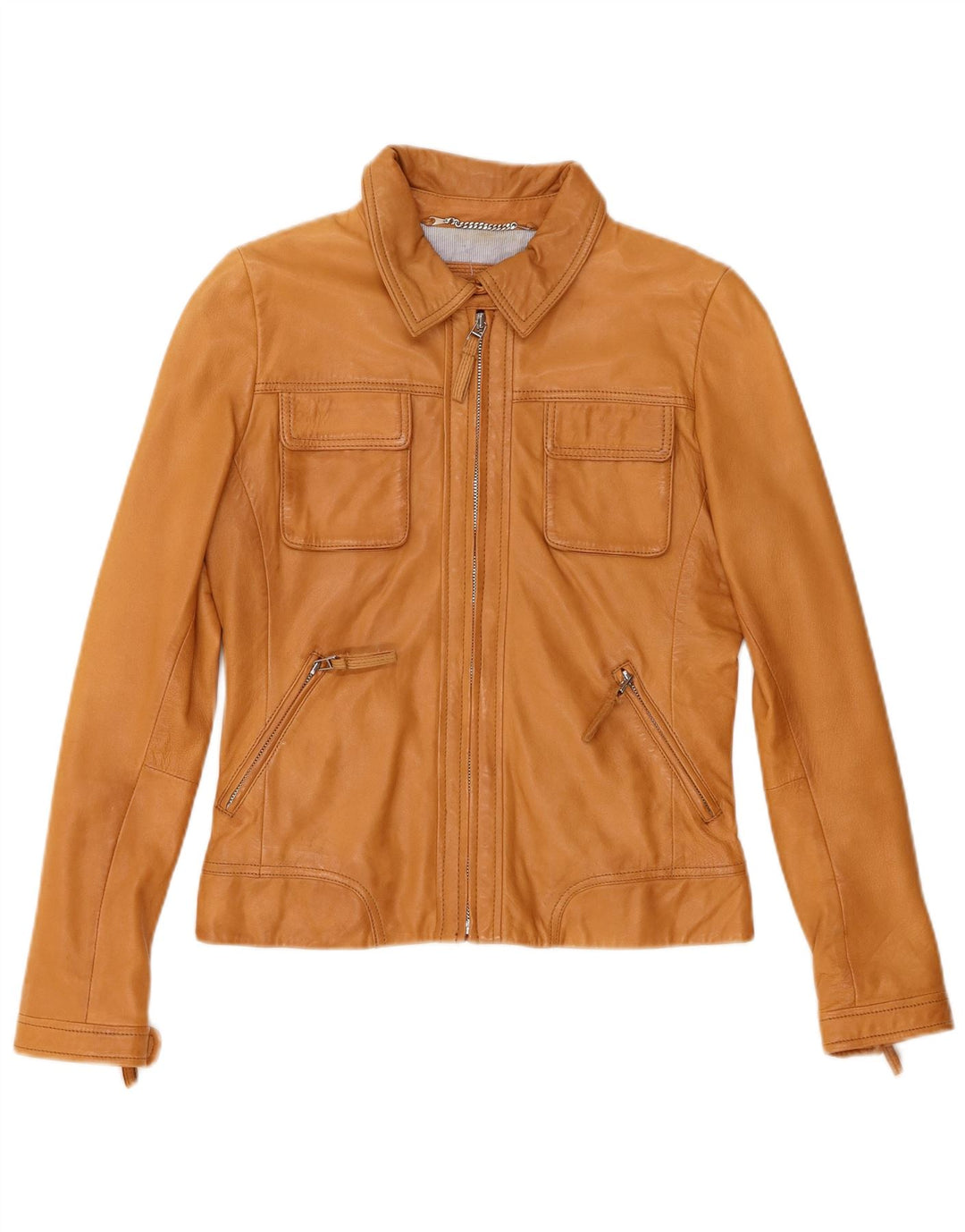 Ženska crop kožna jakna Massimo Dutti UK 12 srednje bež ovčje kože