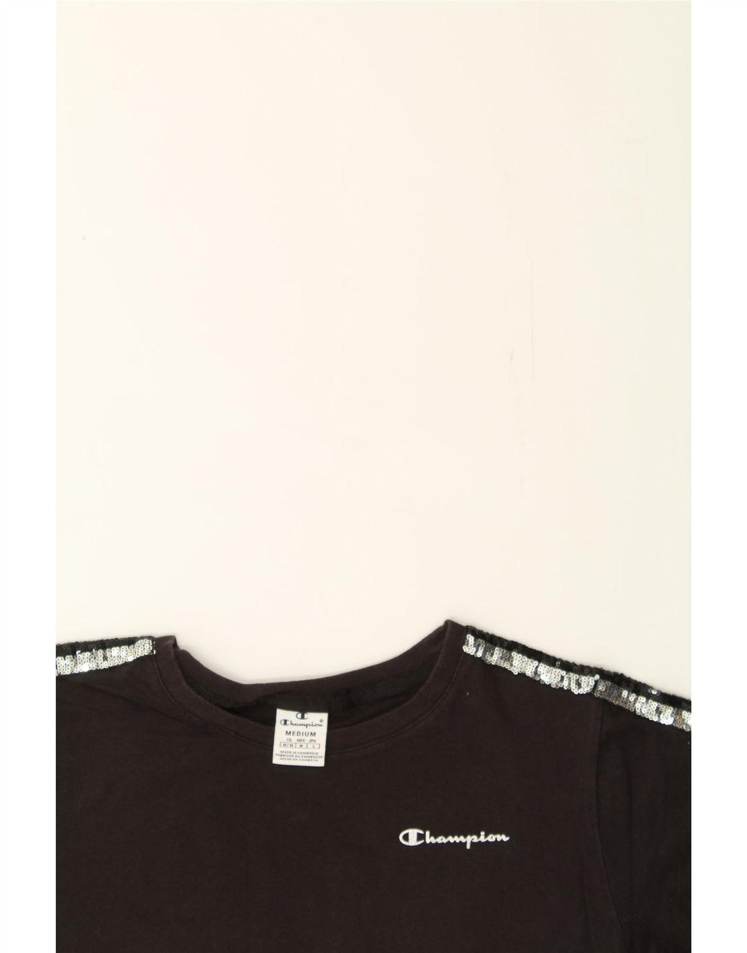 CHAMPION Womens Crop T-Shirt Top UK 14 Medium Black Vintage Champion and Second-Hand Champion from Messina Hembry 