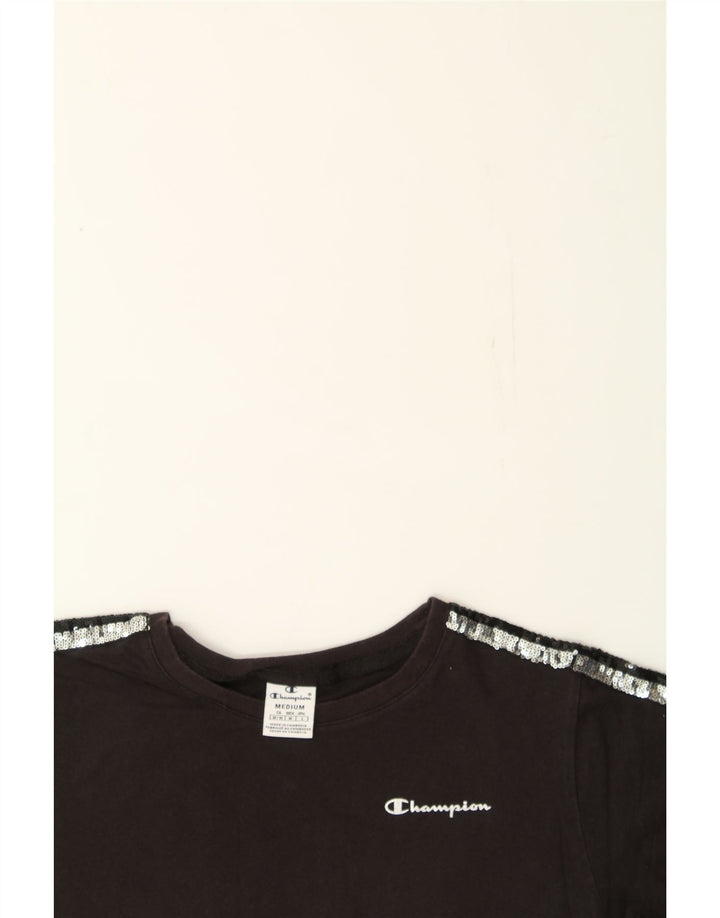 CHAMPION Womens Crop T-Shirt Top UK 14 Medium Black Vintage Champion and Second-Hand Champion from Messina Hembry 