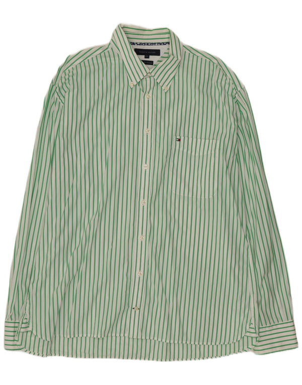 TOMMY HILFIGER Mens Shirt 2XL Green Pinstripe Cotton