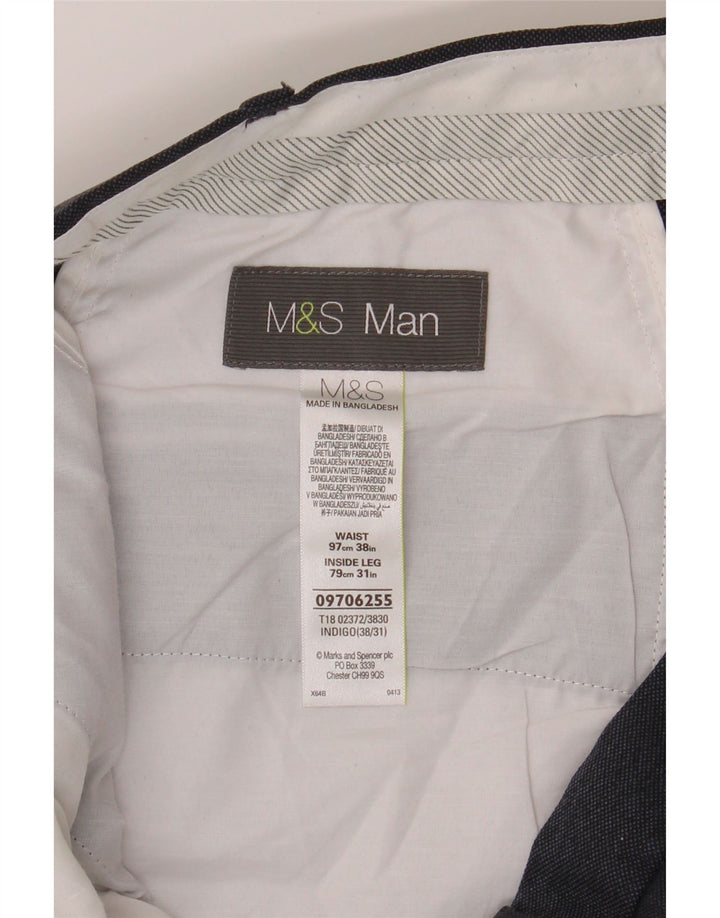 MARKS & SPENCER Mens Straight Suit Trousers W38 L31 Navy Blue Polyester Vintage Marks & Spencer and Second-Hand Marks & Spencer from Messina Hembry 