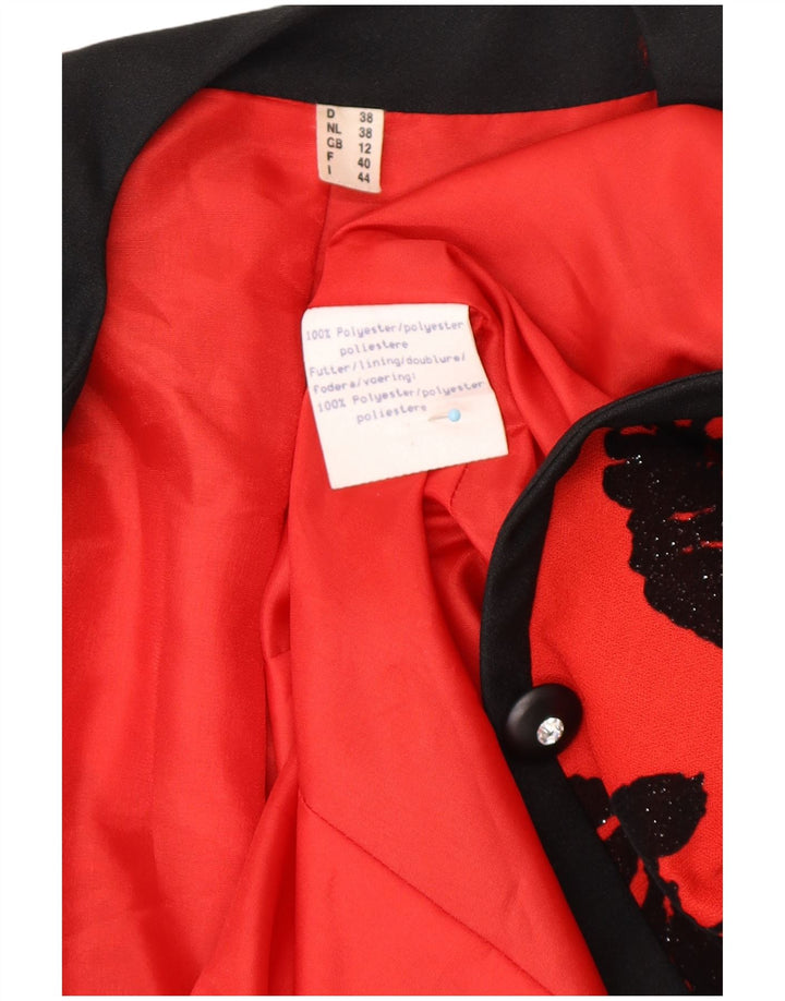 VINTAGE ženski sako sa 1 gumbom UK 12 Srednje crveni cvjetni poliester