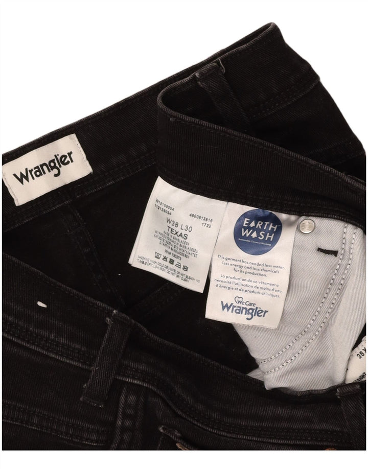 WRANGLER Muške Texas Straight Jeans W38 L30 Crni pamuk