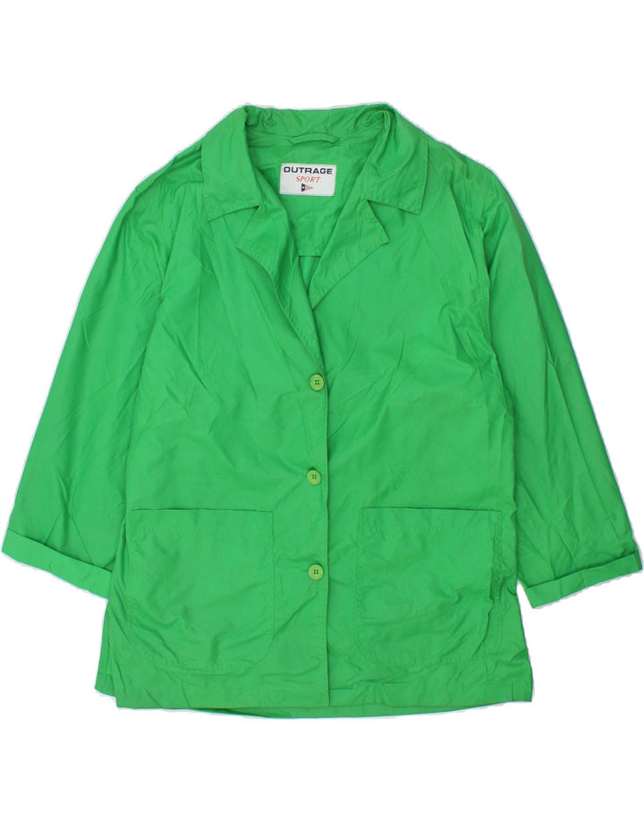 OUTRAGE Womens 3 Button Blazer Jacket UK 12 Medium  Green Polyamide Vintage Outrage and Second-Hand Outrage from Messina Hembry 