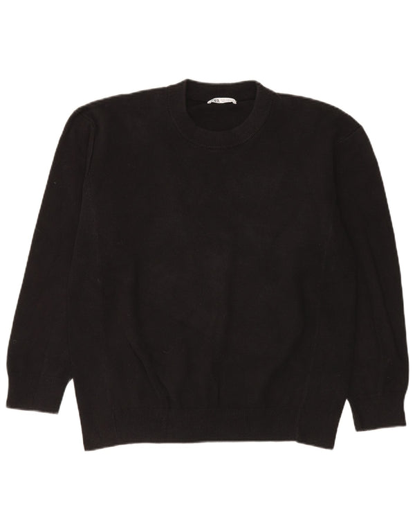 Zara muški džemper s okruglim izrezom, srednji crni pamuk