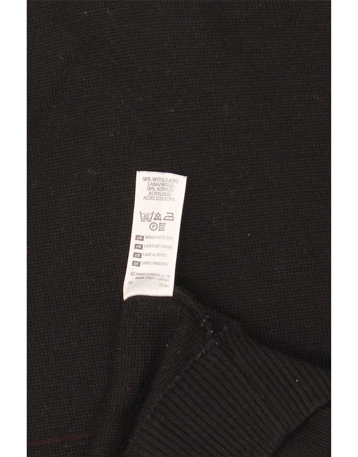 Marks & Spencer muški džemper s V-izrezom, veliki vuneni crni prugasti pulover