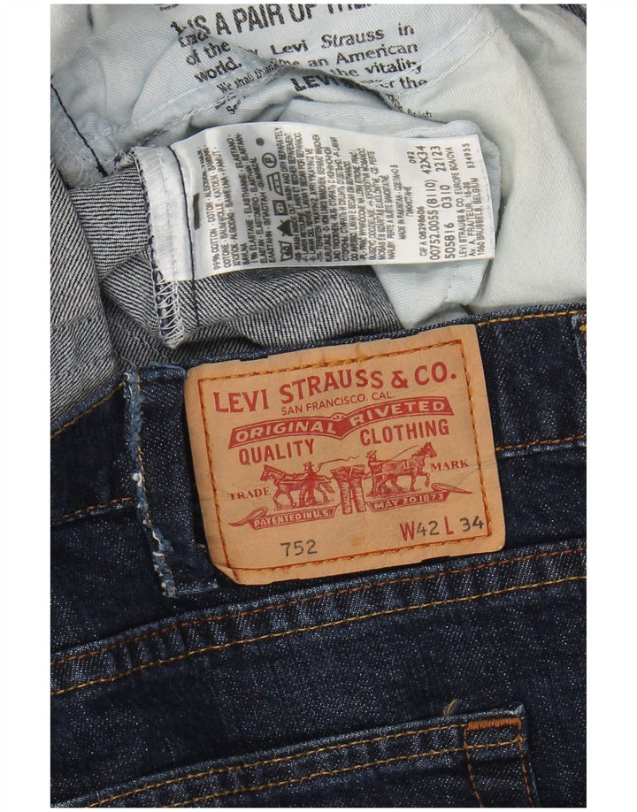 LEVI'S muške 752 ravne traperice W42 L28 tamnoplavi pamuk