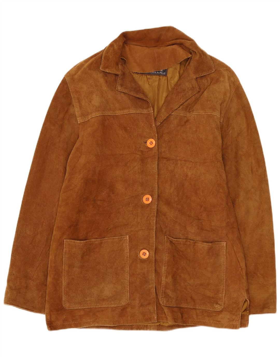 Vintage ženska prevelika jakna od brušene kože s 3 gumba UK 10 Mala smeđa