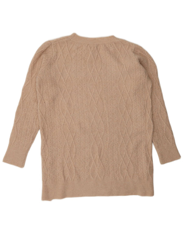 Zara Womens Longline Crew Neck Jumper Sweater UK 14 Medium Beige
