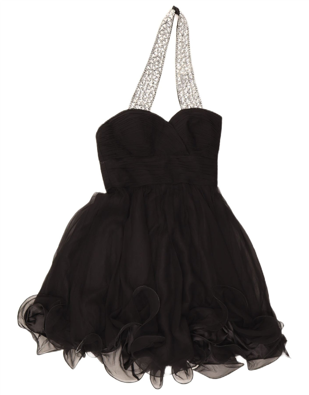 JOVANI Womens Halter Swing Dress US 4 Small Black Silk