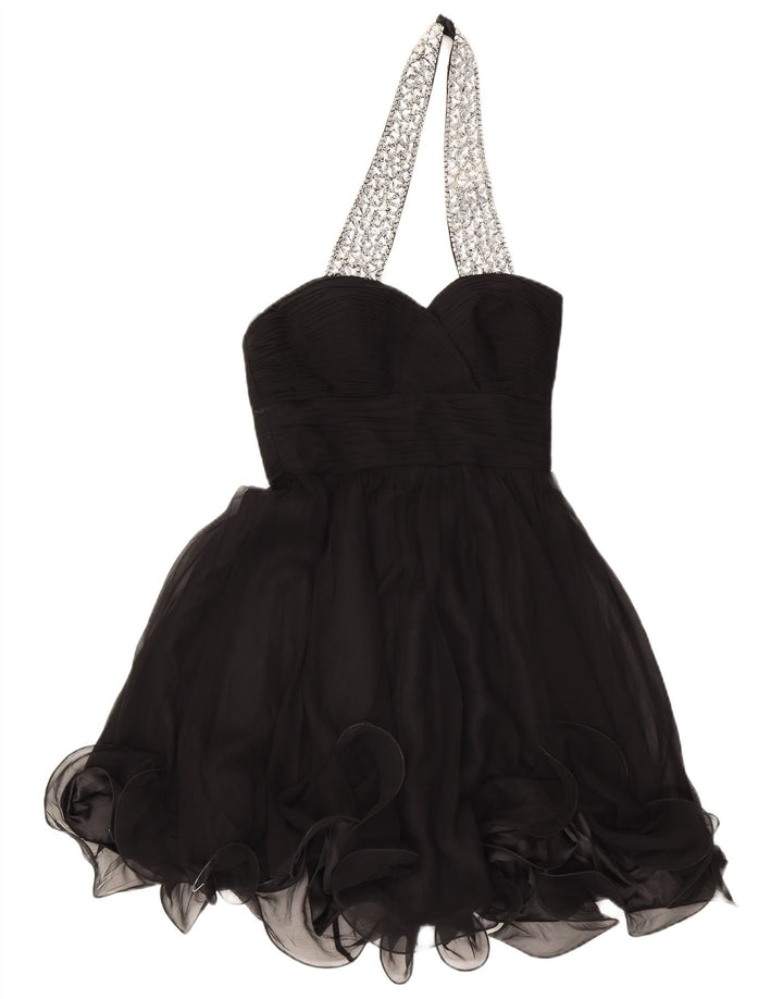 JOVANI Womens Halter Swing Dress US 4 Small Black Silk