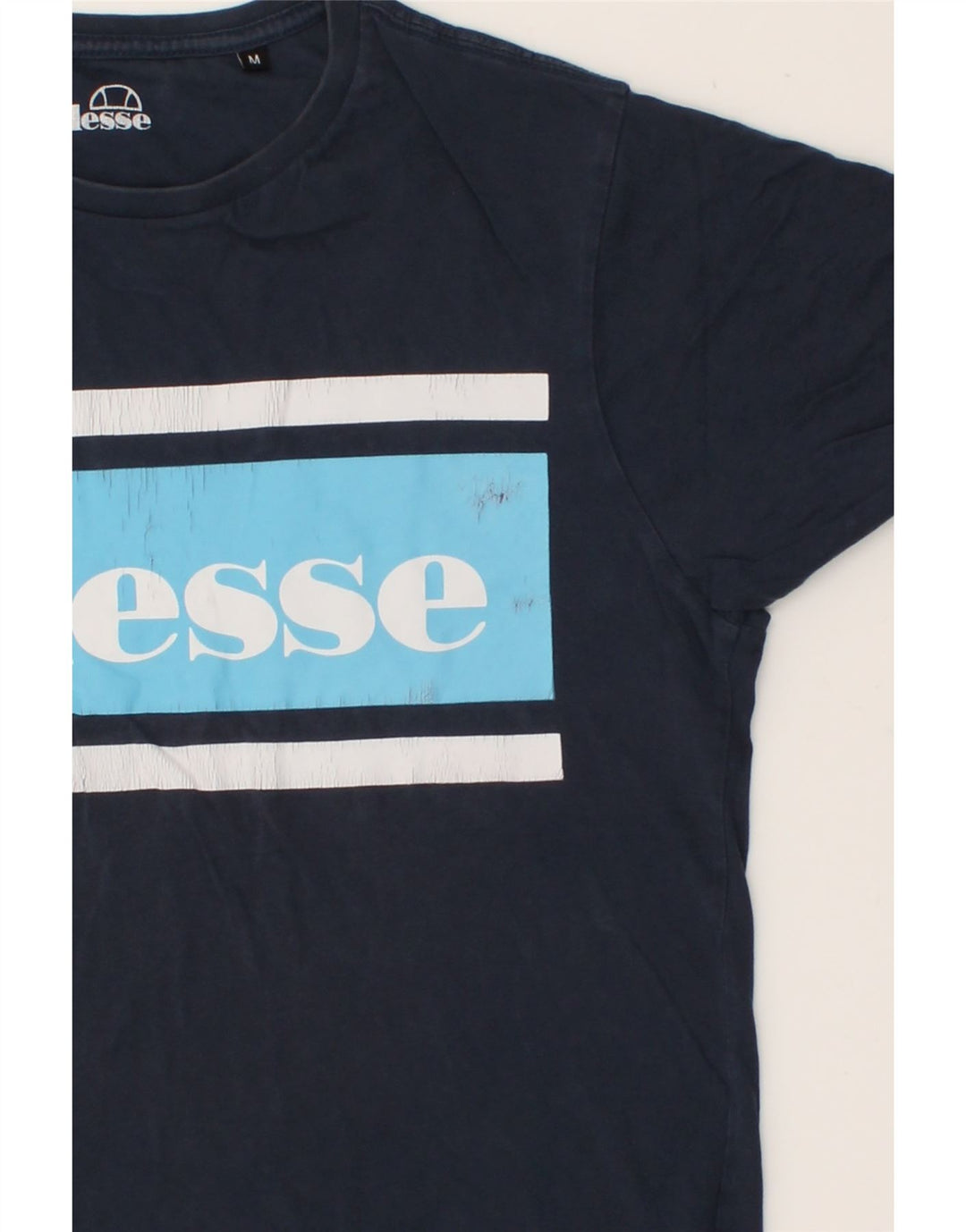 ELLESSE Mens Graphic T-Shirt Top Medium Navy Blue Cotton Vintage Ellesse and Second-Hand Ellesse from Messina Hembry 