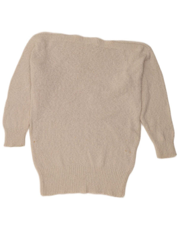 MISS ASTOR Womens Graphic Boat Neck Jumper Sweater UK 16 Large Off White