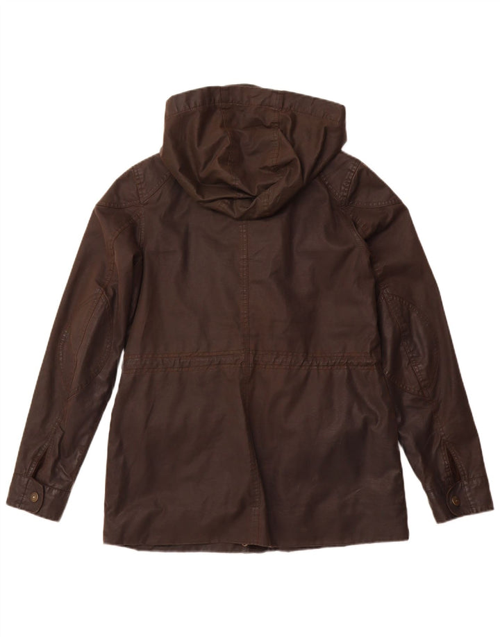 FAT FACE Womens Hooded Waxed Cotton Jacket UK 10 Small Brown Cotton