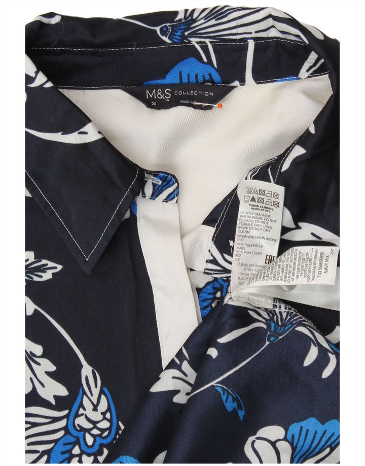 MARKS & SPENCER Womens Shirt UK 20 2XL Navy Blue Floral Polyester