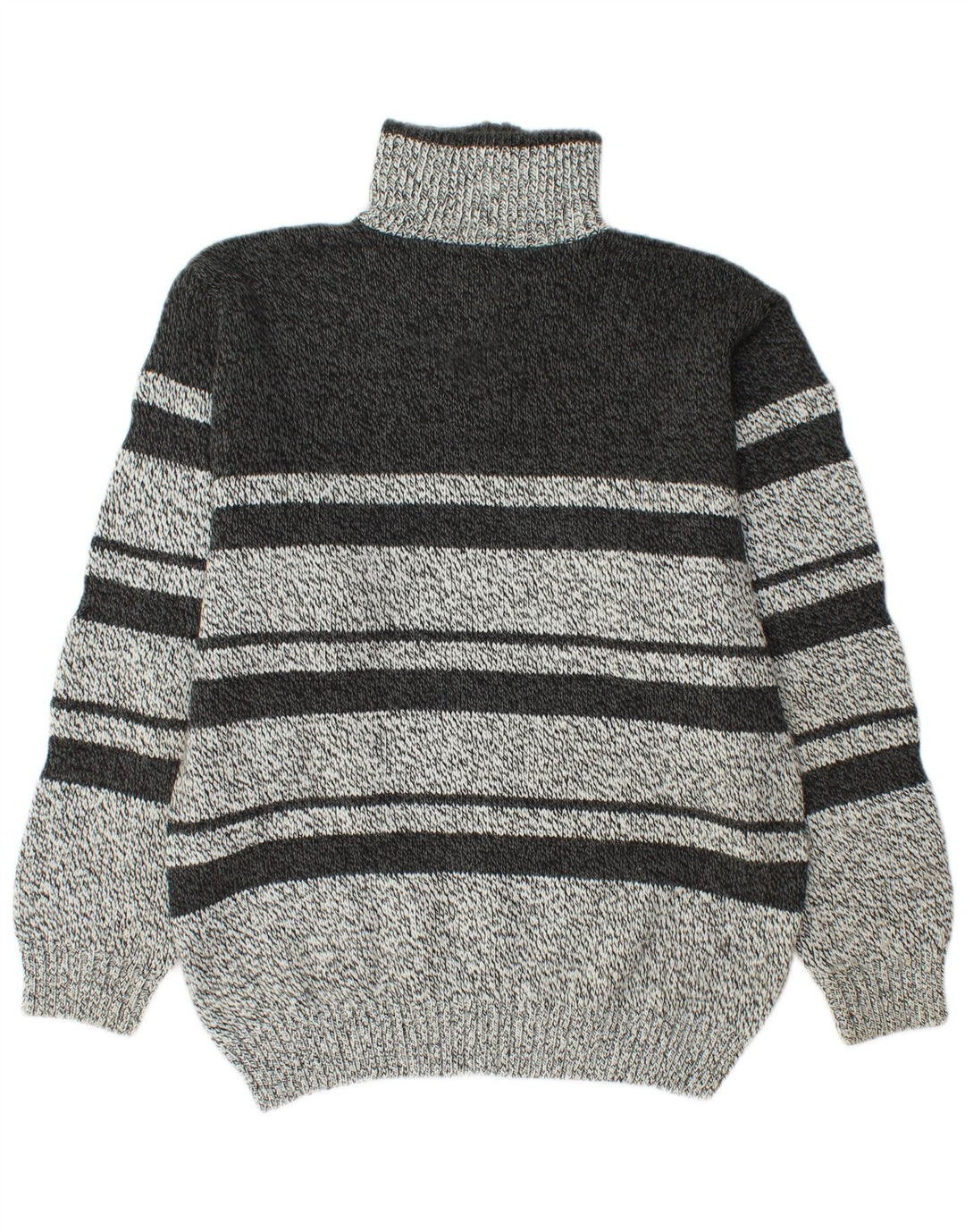 Vintage muški džemper s izrezom i srednje sivim prugama od akrila