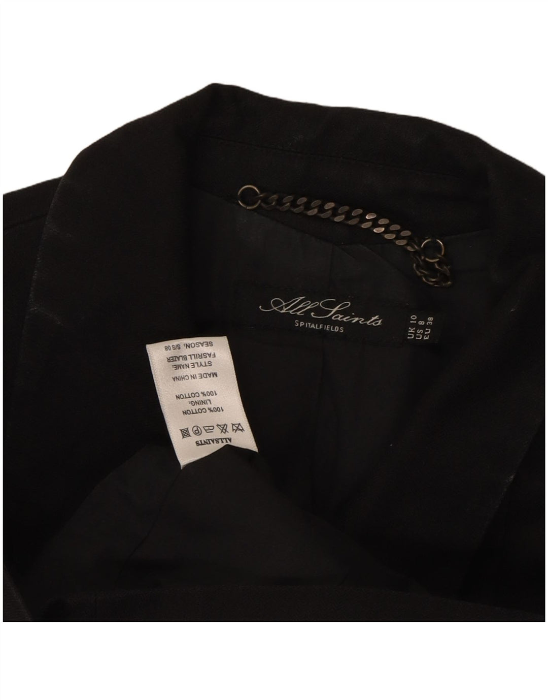 ALL SAINTS Womens 2 Button Blazer Jacket UK 10 Small  Black Cotton