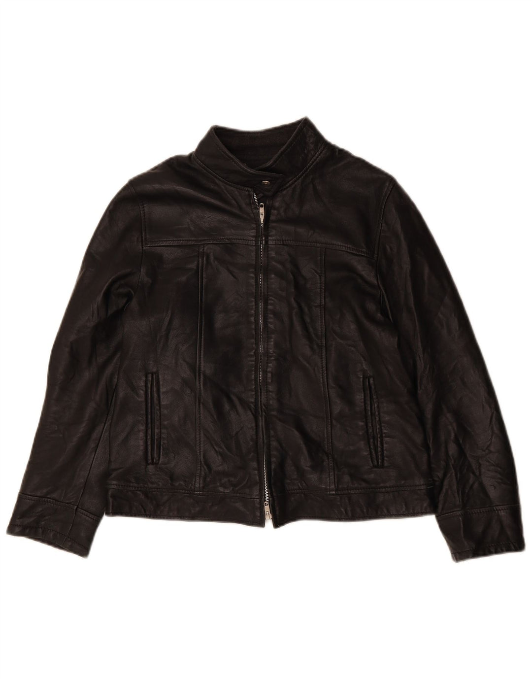 VINTAGE Ženska široka kožna jakna UK 6 XS crna koža