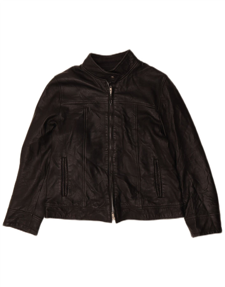 VINTAGE Ženska široka kožna jakna UK 6 XS crna koža