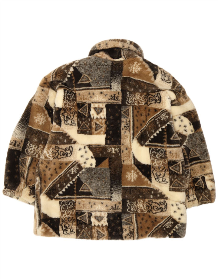 Vintage ženska jakna od umjetnog krzna UK 18 XL bež patchwork