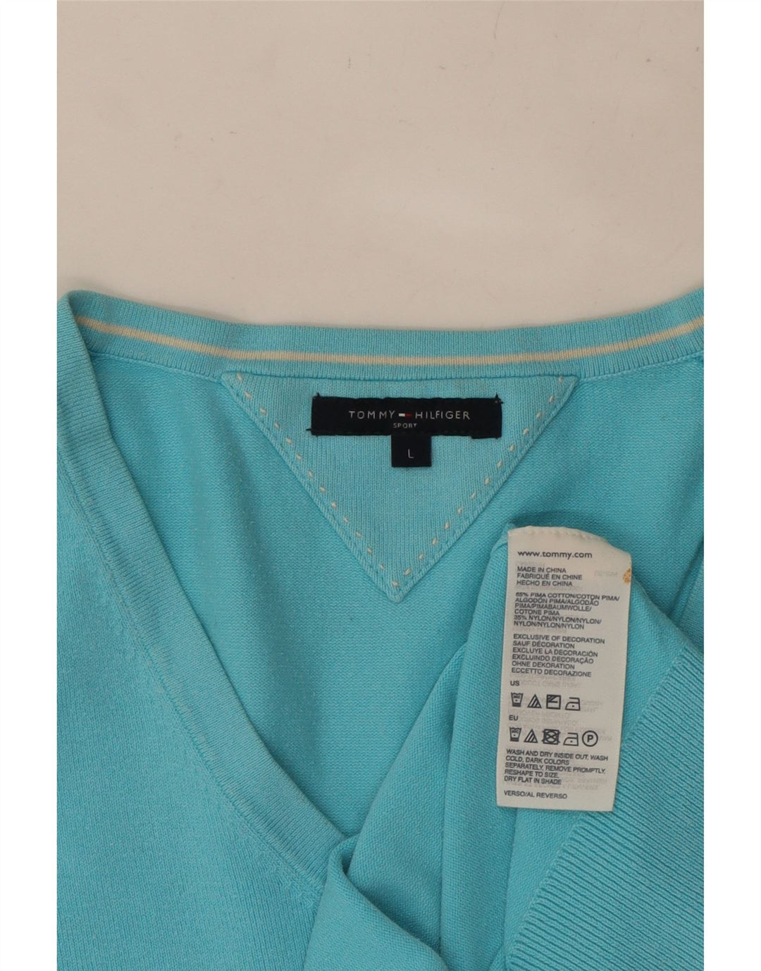 TOMMY HILFIGER Ženski džemper s V-izrezom UK 14 Veliki plavi pamuk