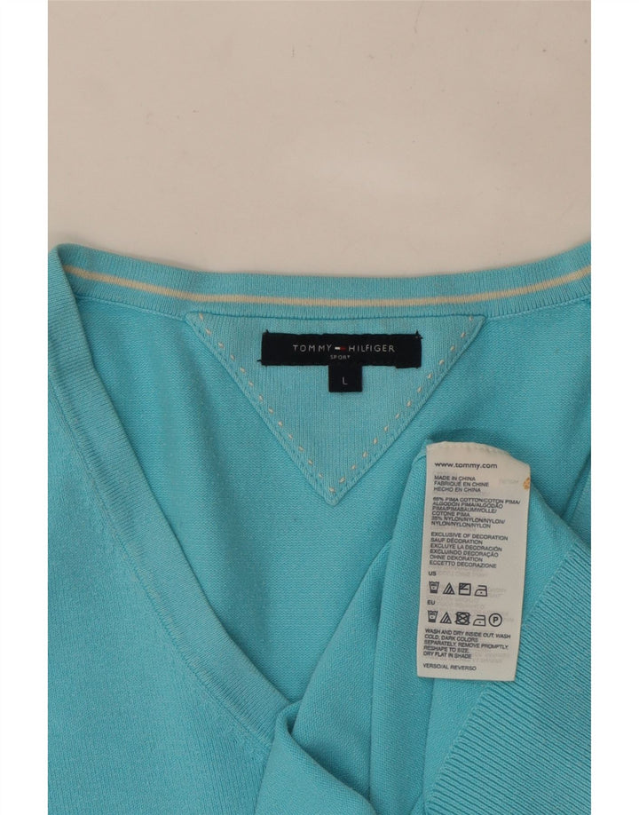 TOMMY HILFIGER Ženski džemper s V-izrezom UK 14 Veliki plavi pamuk
