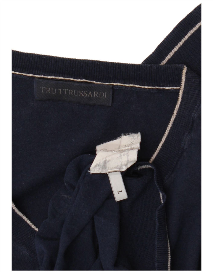 Trussardi veliki muški džemper s V-izrezom, tamnoplavi