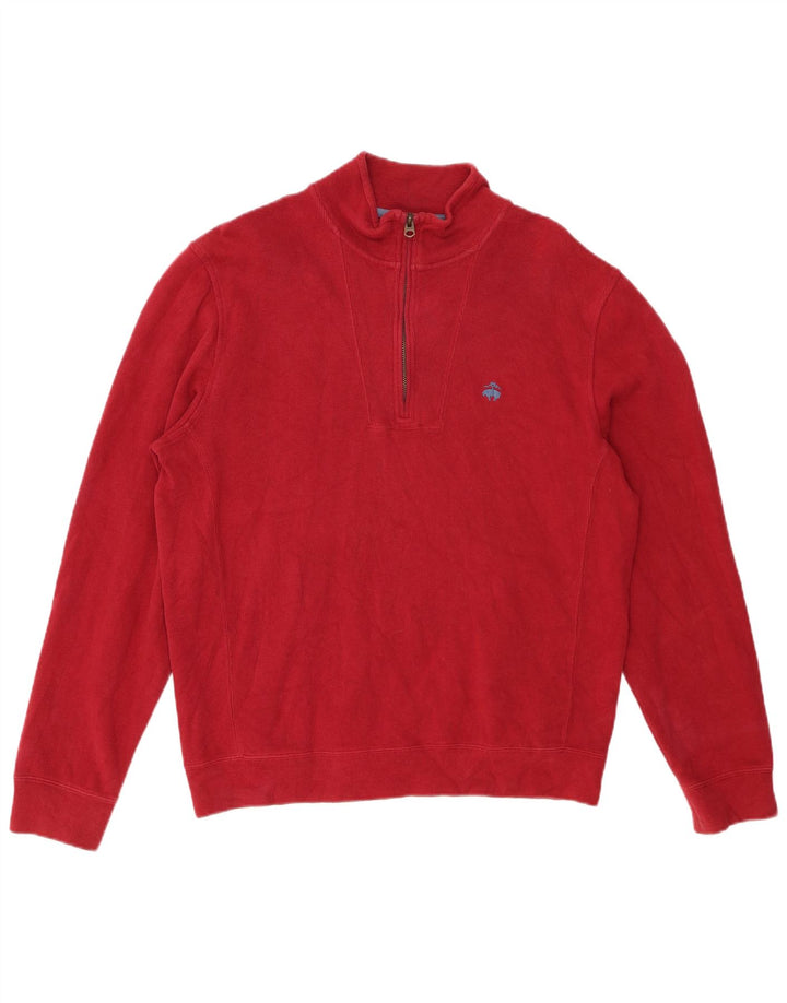 BROOKS BROTHERS Mens 346 Zip Neck Jumper Sweater Medium Red Cotton