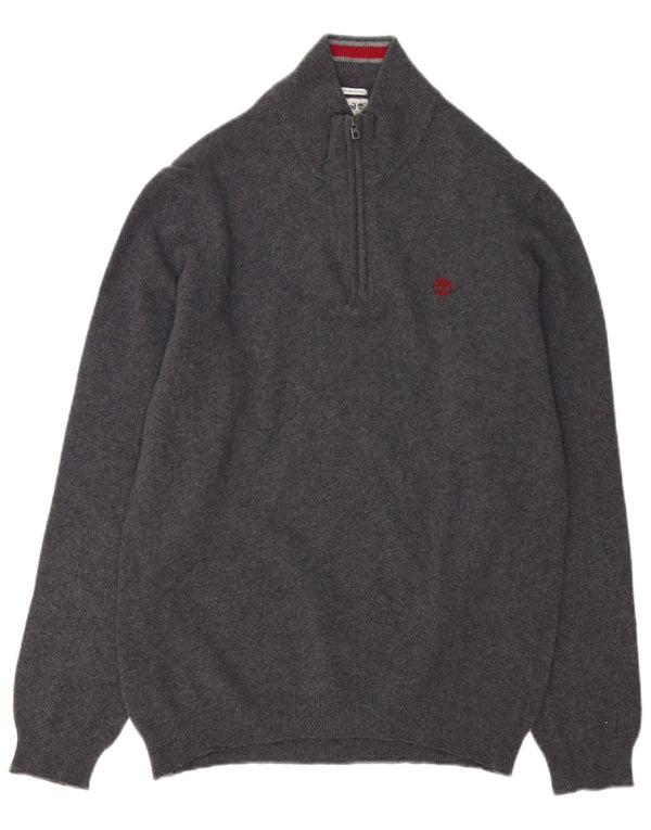 Timberland Mens Zip Neck Jumper Sweater Large Grey Merino Wool