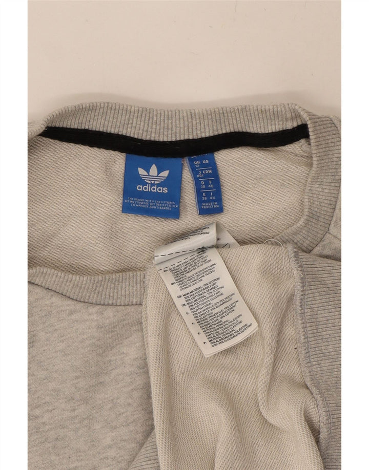 ADIDAS Womens Graphic Sweatshirt Jumper UK 12 Medium  Grey Colourblock Vintage Adidas and Second-Hand Adidas from Messina Hembry 