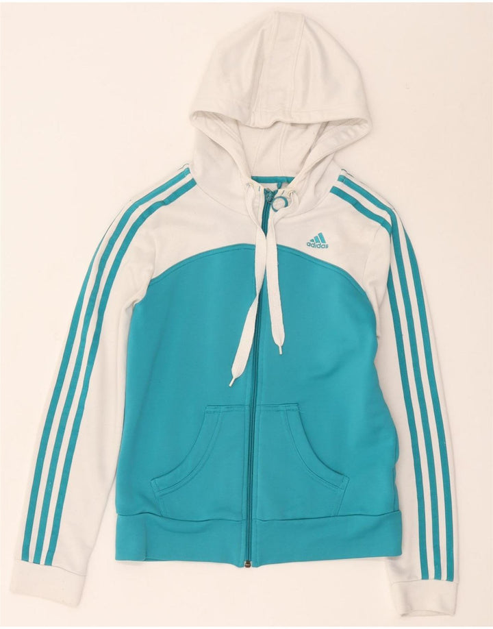 Adidas ženski pulover s kapuljačom na patentni zatvarač UK 12 Srednje bijeli poliester u boji
