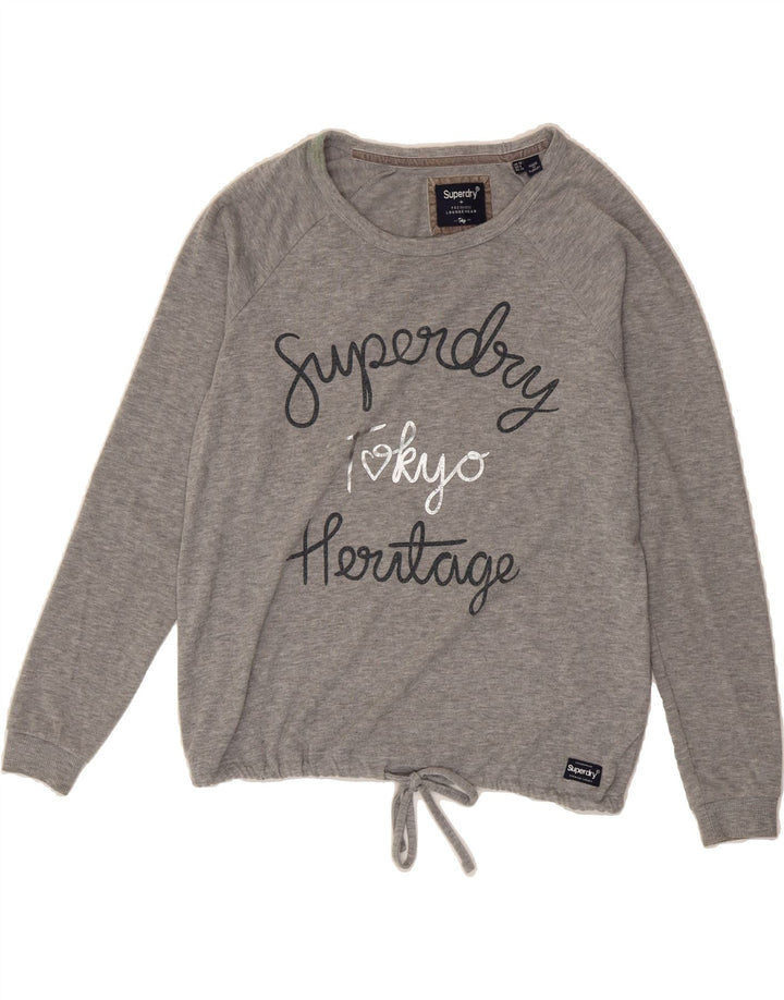 SUPERDRY Womens Oversized Graphic Sweatshirt Jumper UK 10 Small Grey Vintage Superdry and Second-Hand Superdry from Messina Hembry 