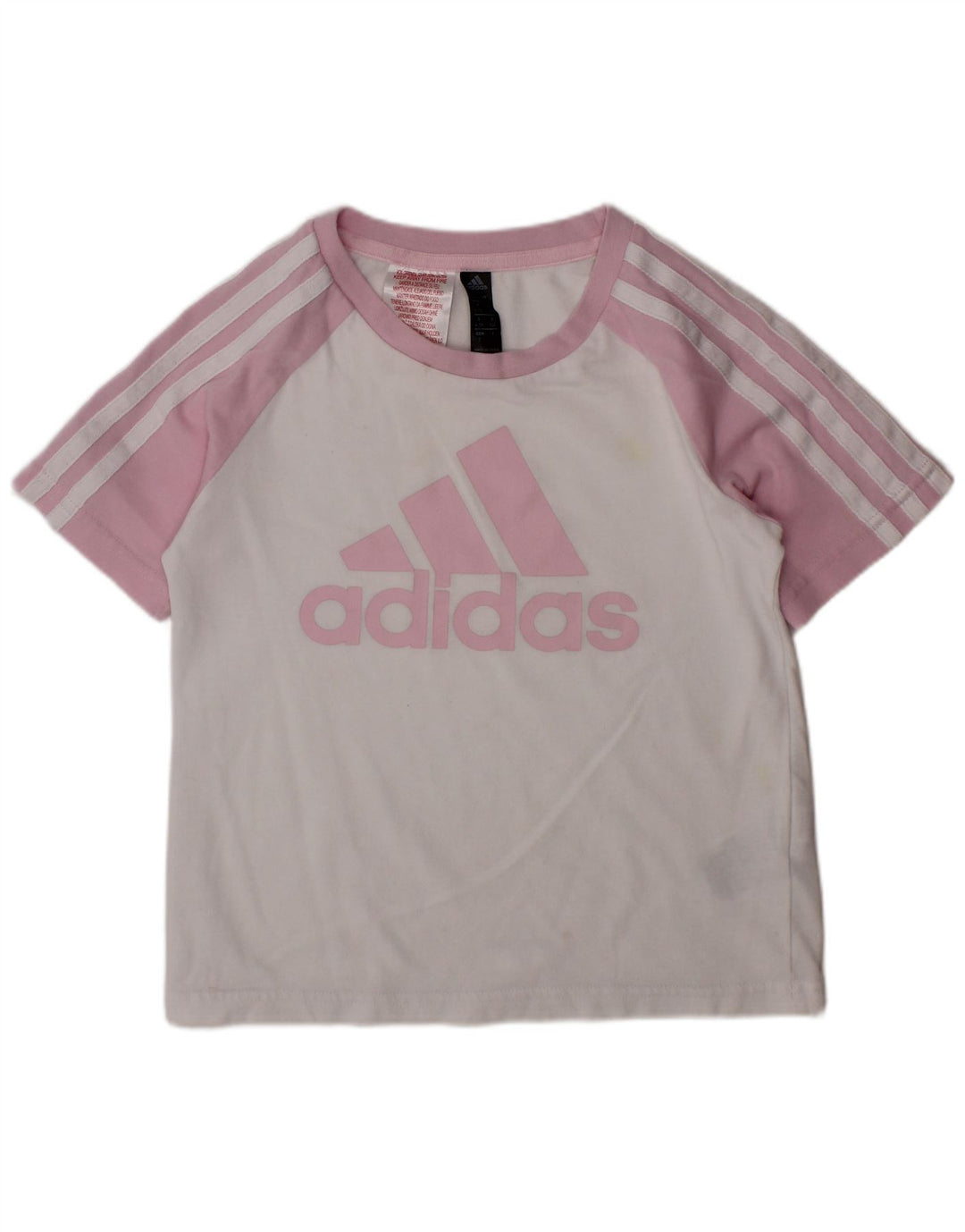 ADIDAS Girls Aeroready Graphic T-Shirt Top 6-7 Years White Colourblock