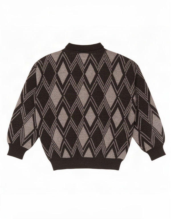 Vintage muški džemper s polo izrezom XL sivi Argyle/Diamond
