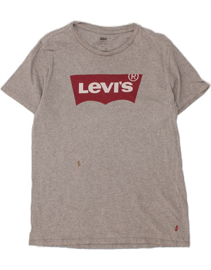 LEVI'S Womens Graphic T-Shirt Top UK 14 Medium Grey Cotton Vintage Levi's and Second-Hand Levi's from Messina Hembry 