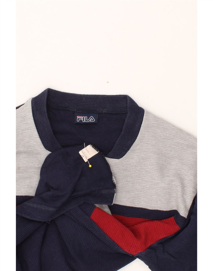 FILA Mens Zip Neck Top Long Sleeve Small Navy Blue Striped Vintage Fila and Second-Hand Fila from Messina Hembry 